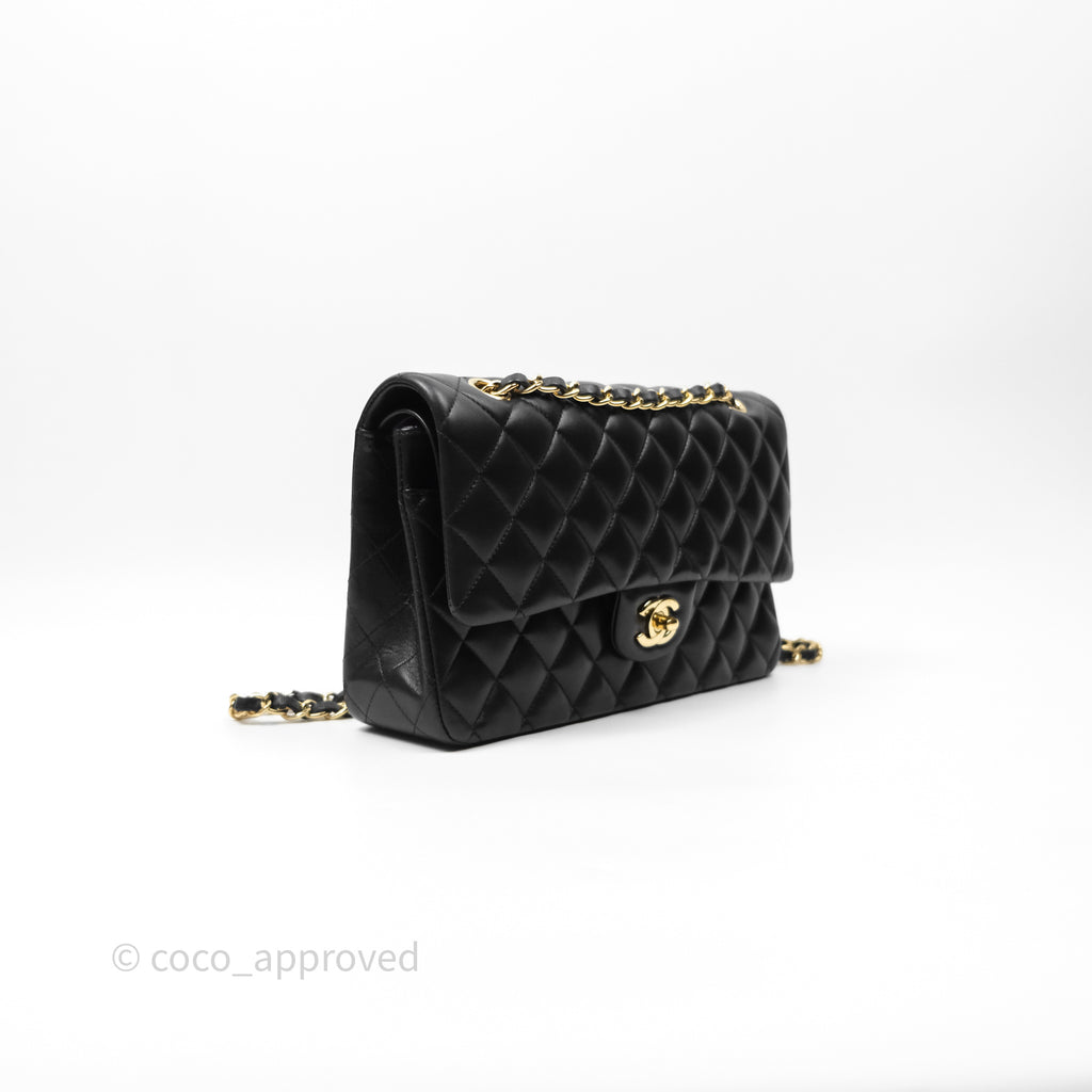 Chanel Classic M/L Medium Flap Quilted Black Lambskin Gold Hardware