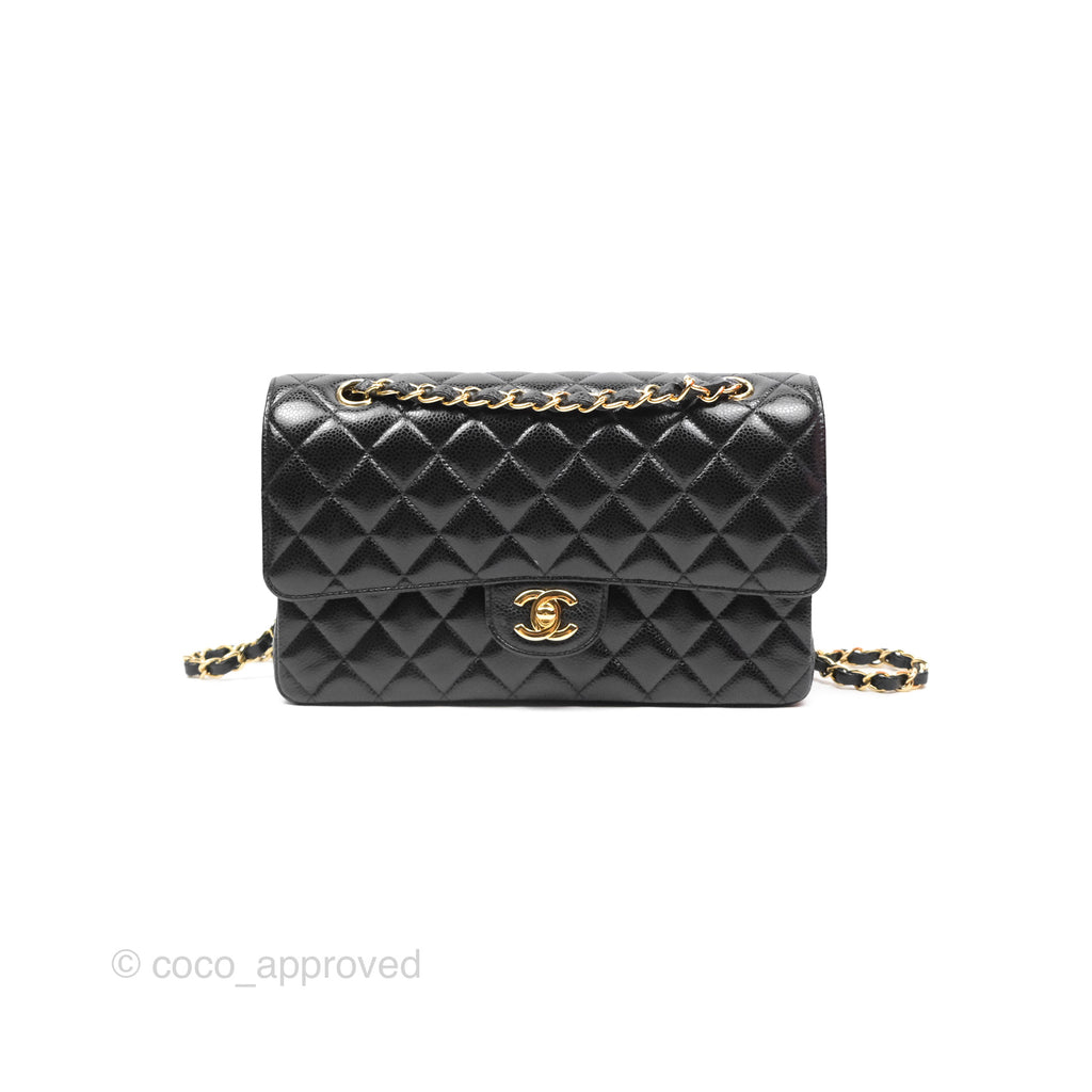 Chanel Classic M/L Medium Flap Quilted Black Caviar Gold Hardware