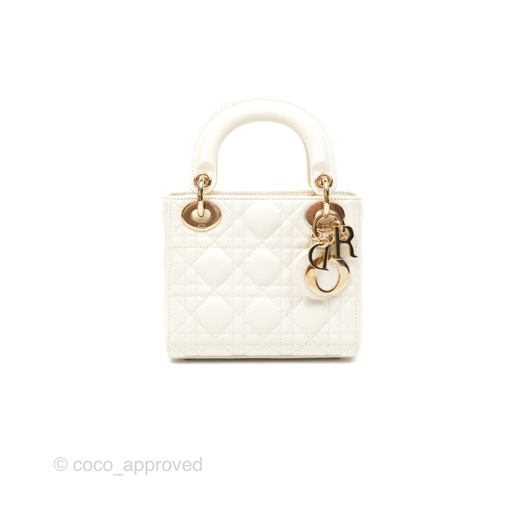 Christian Dior Mini Lady Dior Latte Cannage Lambskin Gold Hardware