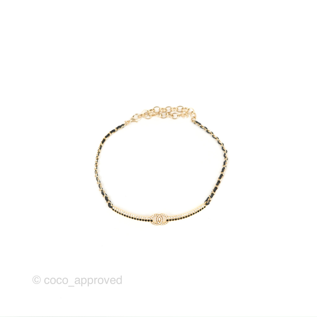 Chanel Crystal CC Black Chain Choker Gold Tone 22B