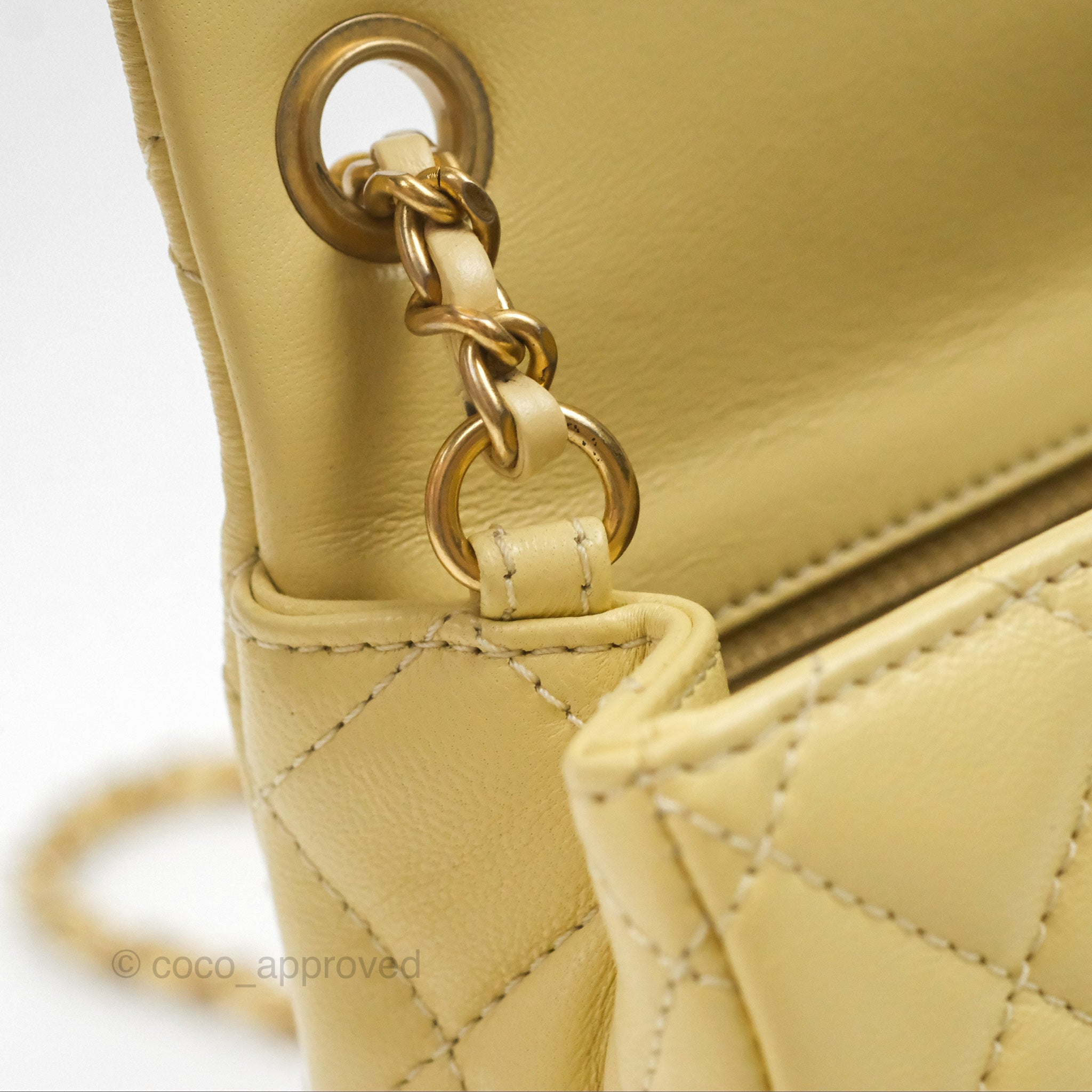 Chanel Pearl Crush Mini Square Quilted Yellow Lambskin Aged Gold