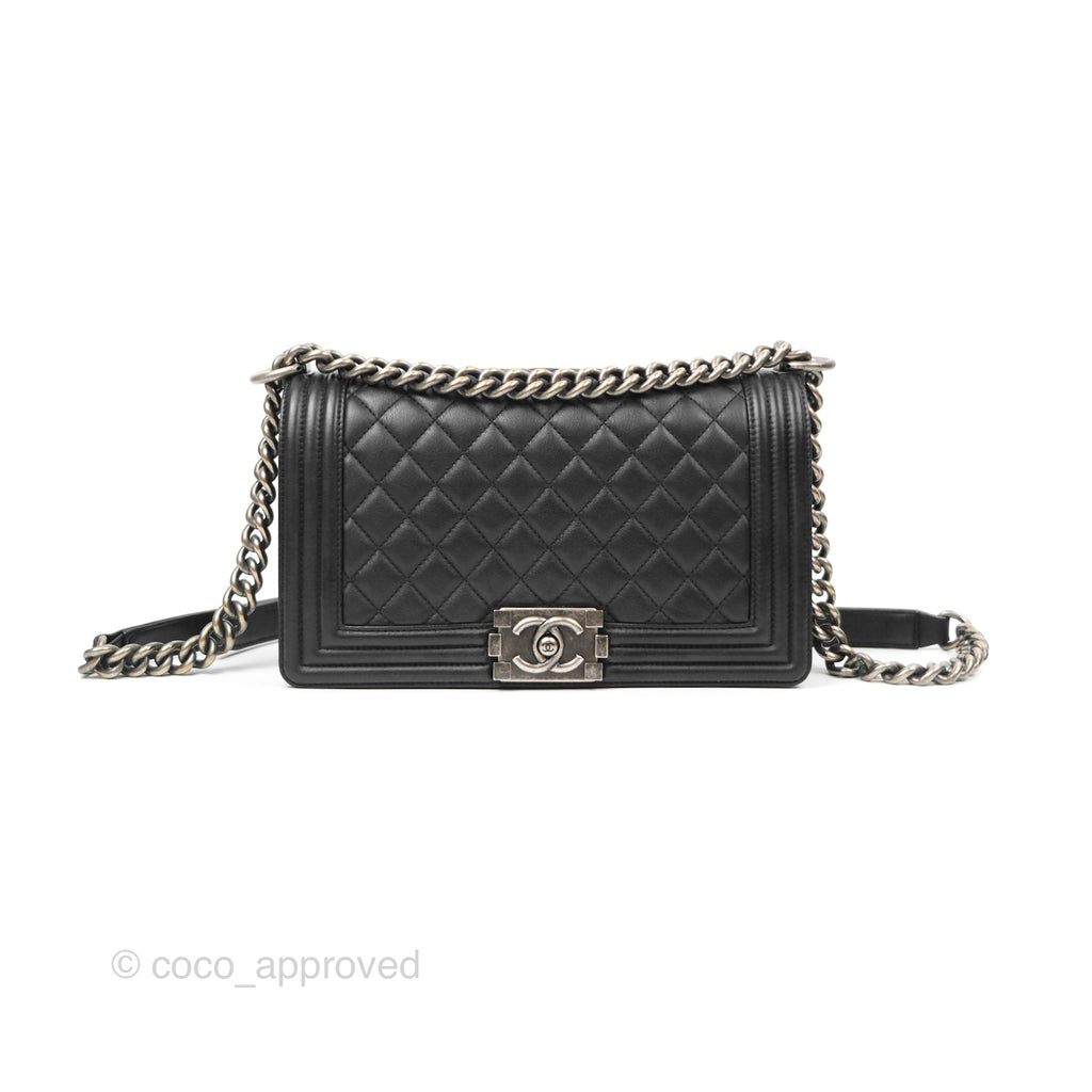 Chanel Quilted Medium Boy Black Calfskin Ruthenium Hardware