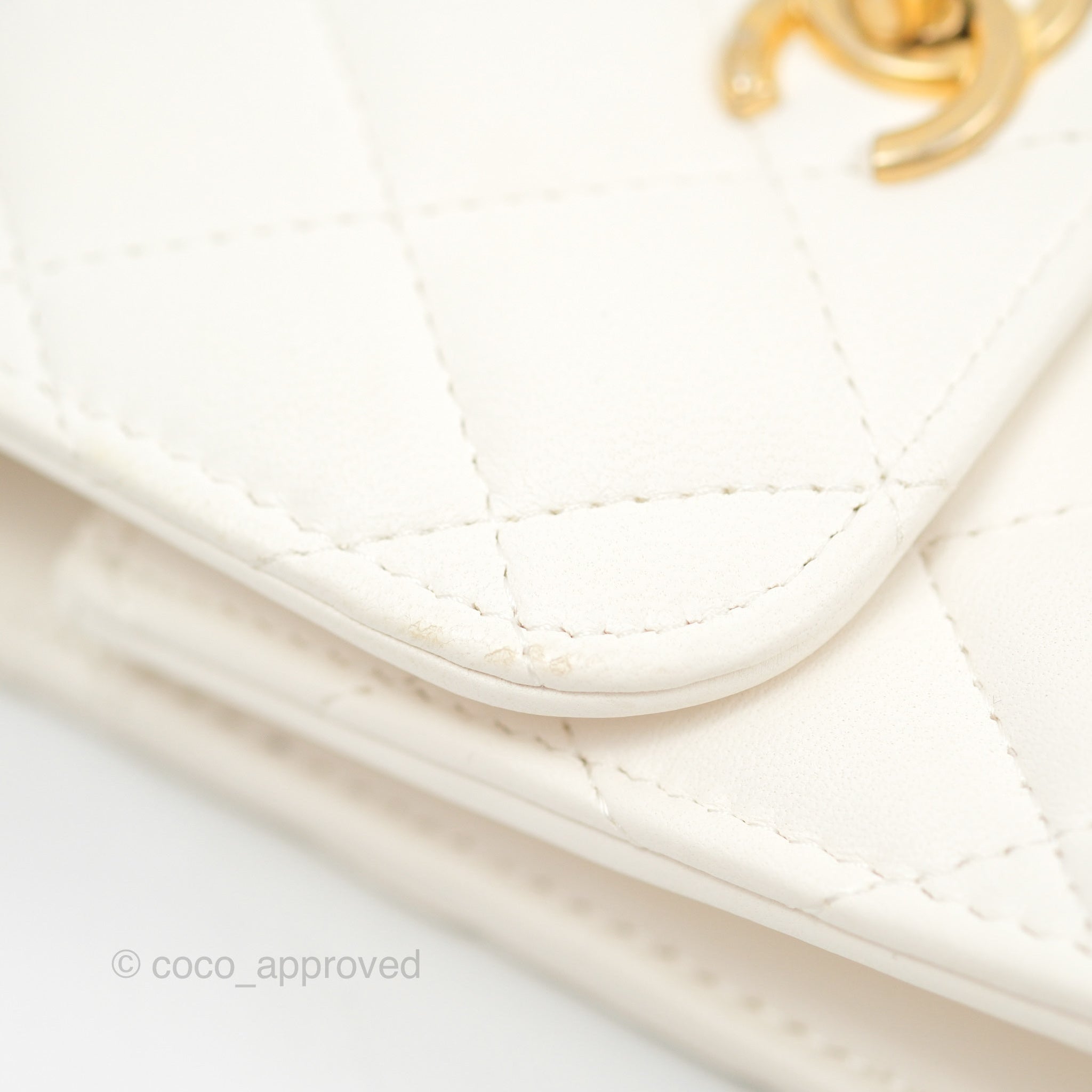 Chanel Quilted Pearl Crush Phone Holder With Chain White Lambskin