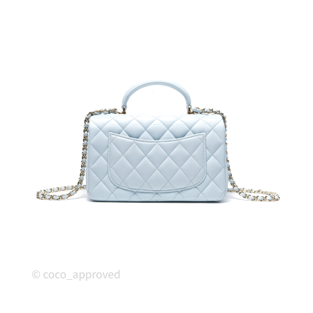 Chanel Top Handle Mini Rectangular Flap Light Blue Lambskin Gold Hardware