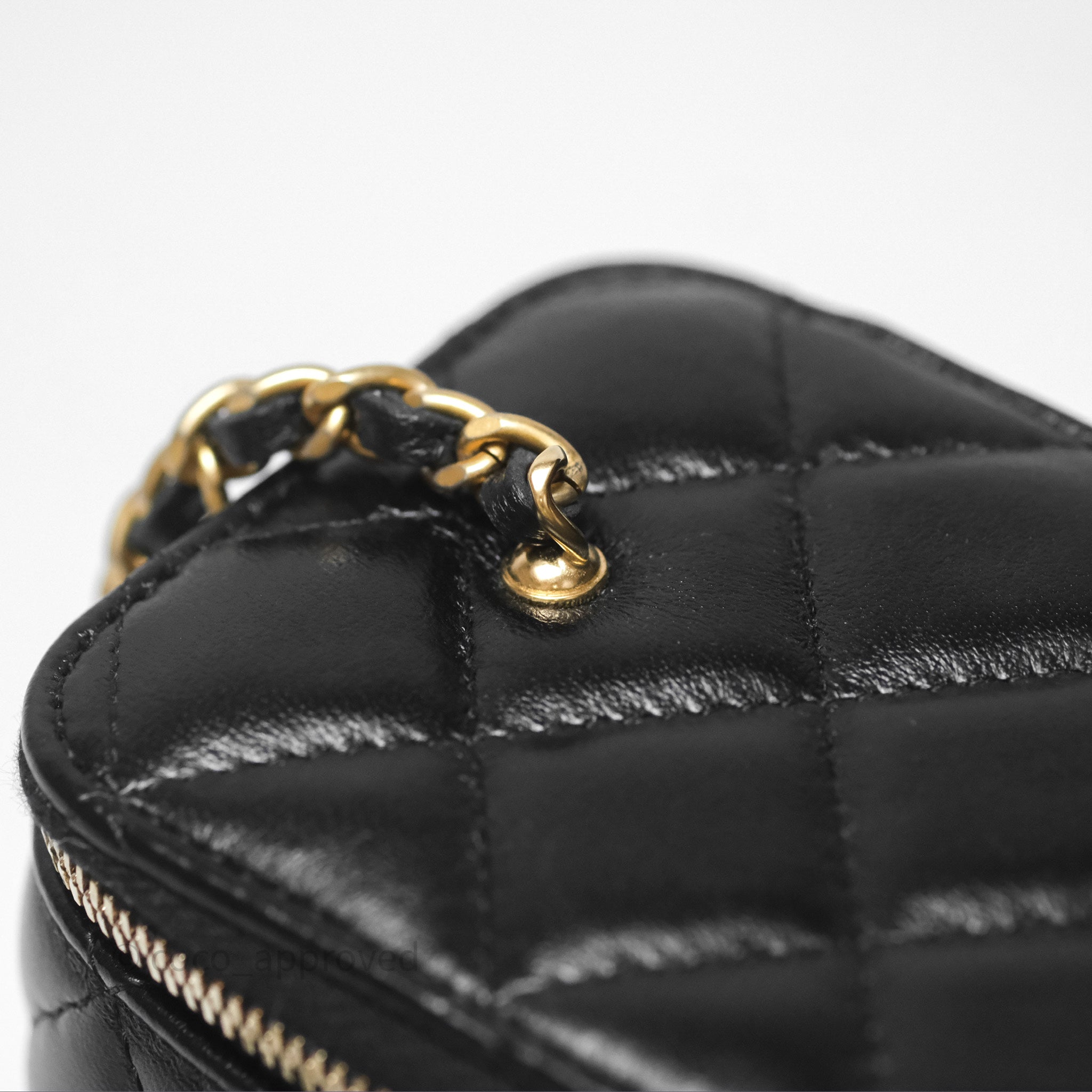 Chanel Vanity with Enamel CC Adjustable Chain Black Lambskin Aged Gold Coco Approved Studio Chanel Vanity with Enamel CC Adjustable Chain Black Lambskin Aged Gold Coco Approved Studio