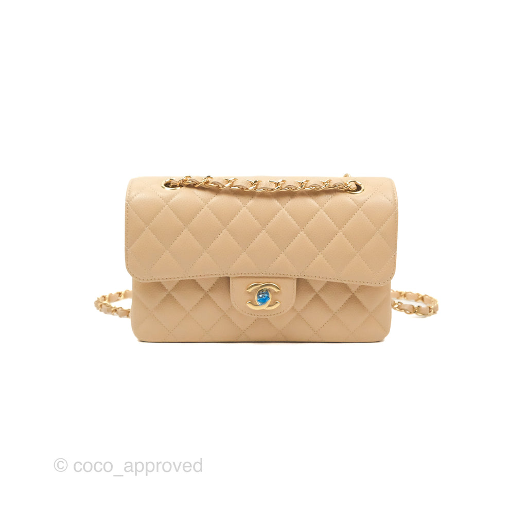 Chanel Small Quilted Classic Flap Beige Caviar Gold Hardware