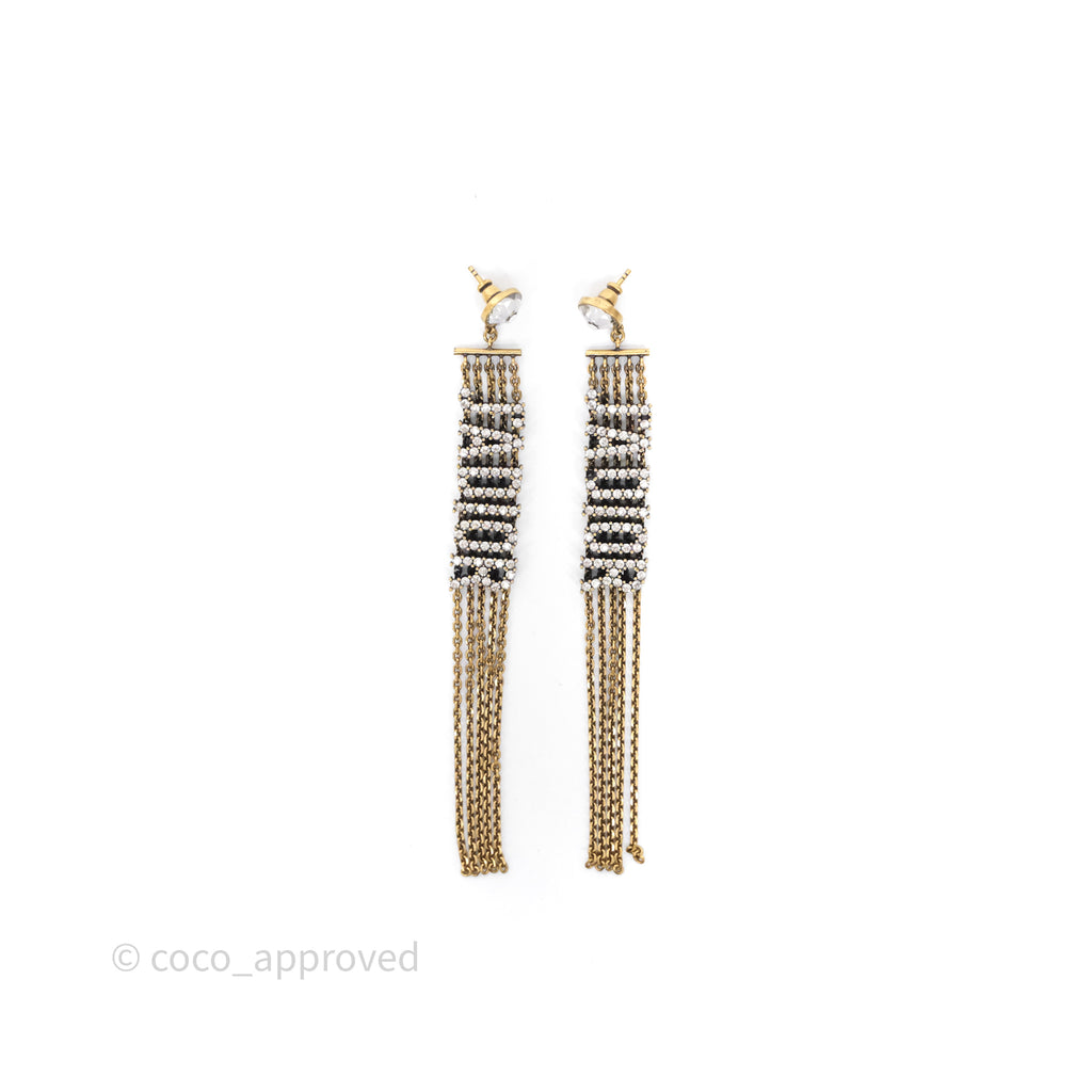 Christian Dior Crystal J'Adior Dangle Chain Earrings Gold Tone