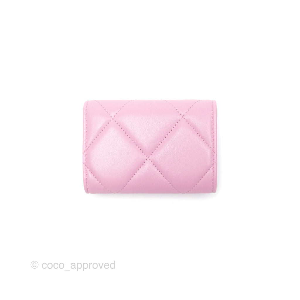 Chanel 19 Short Flap Wallet Pink Lambskin Silver Hardware