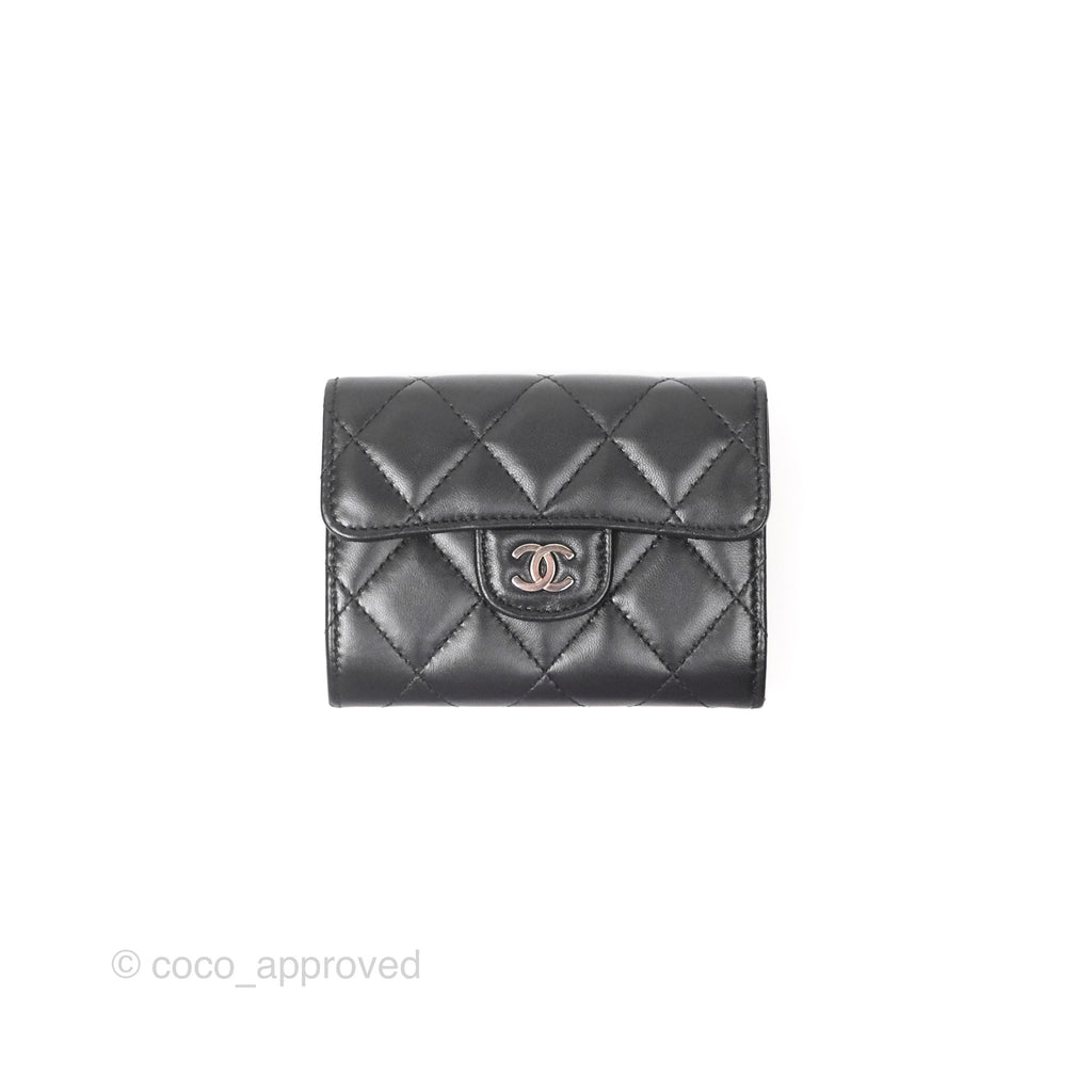 Chanel Classic Flap Coin Purse Black Lambskin Silver Hardware