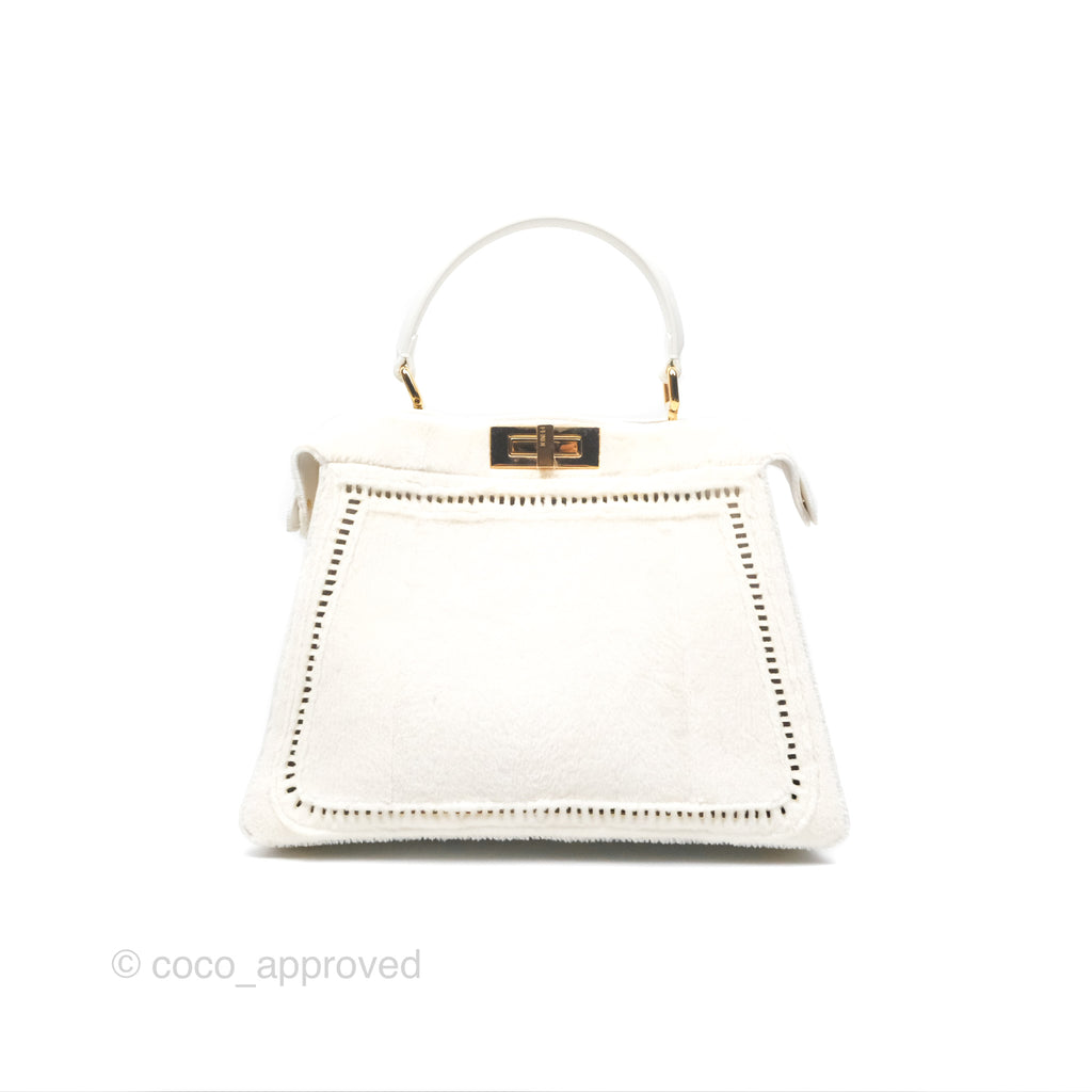 Fendi Peekaboo Medium Mink Fur White Gold Hardware