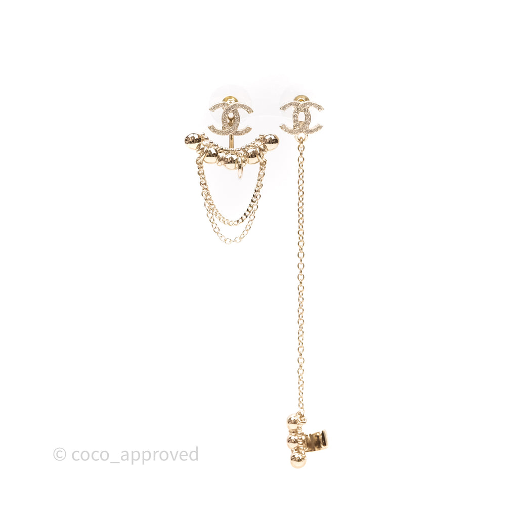 Chanel Crystal CC Drop Earrings Gold Tone 22C