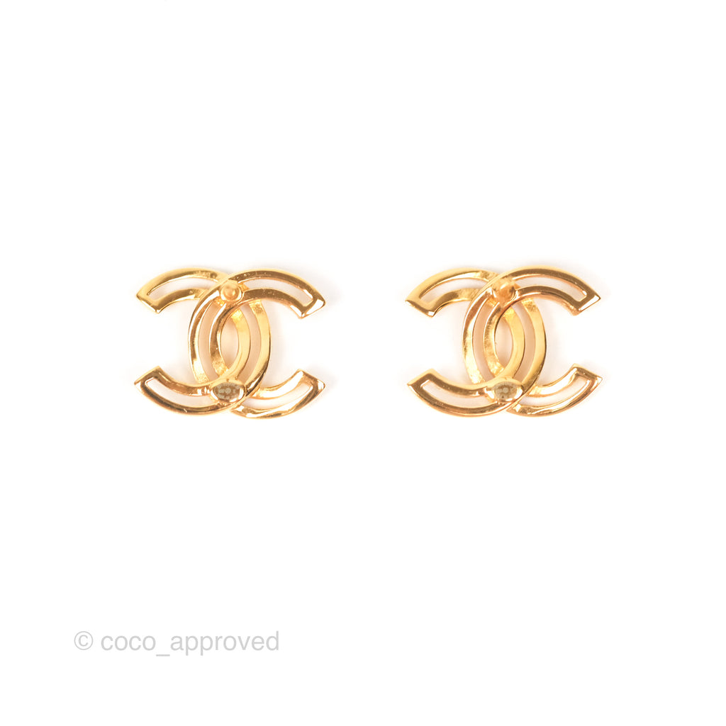 Chanel Hollow CC Earrings Gold Tone 20K