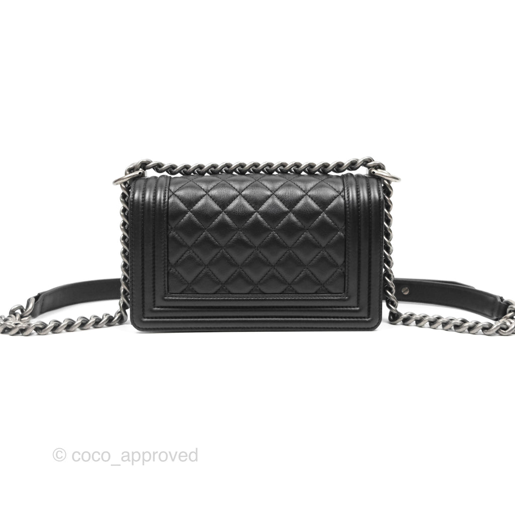 Chanel Small Boy Black Calfskin Ruthenium Hardware