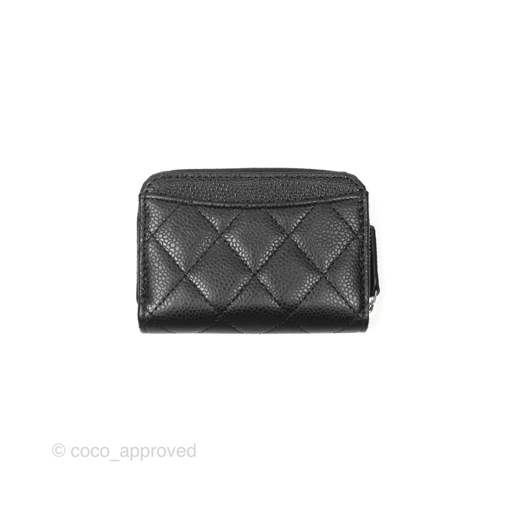 Chanel Quilted Zip Card Holder Black Caviar Silver Hardware