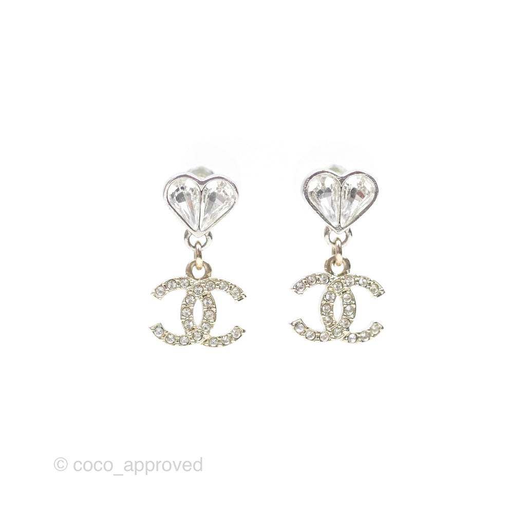 Chanel Crystal Heart CC Drop Earrings Mixed Hardware 23S