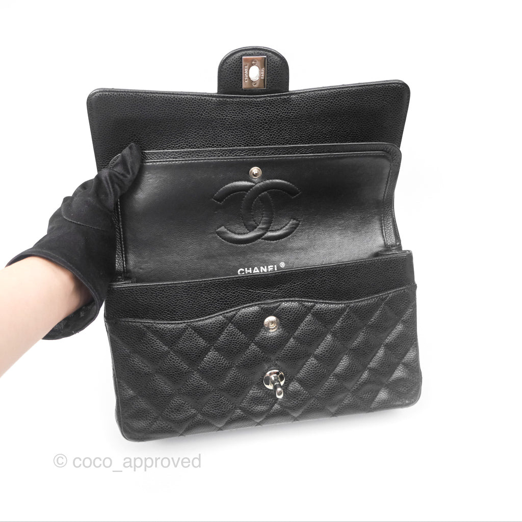 Chanel Classic M/L Medium Flap Quilted Black Caviar Silver Hardware