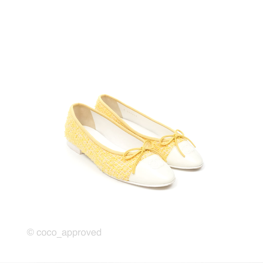 Chanel Ballerina Flats Yellow Tweed White Size 37