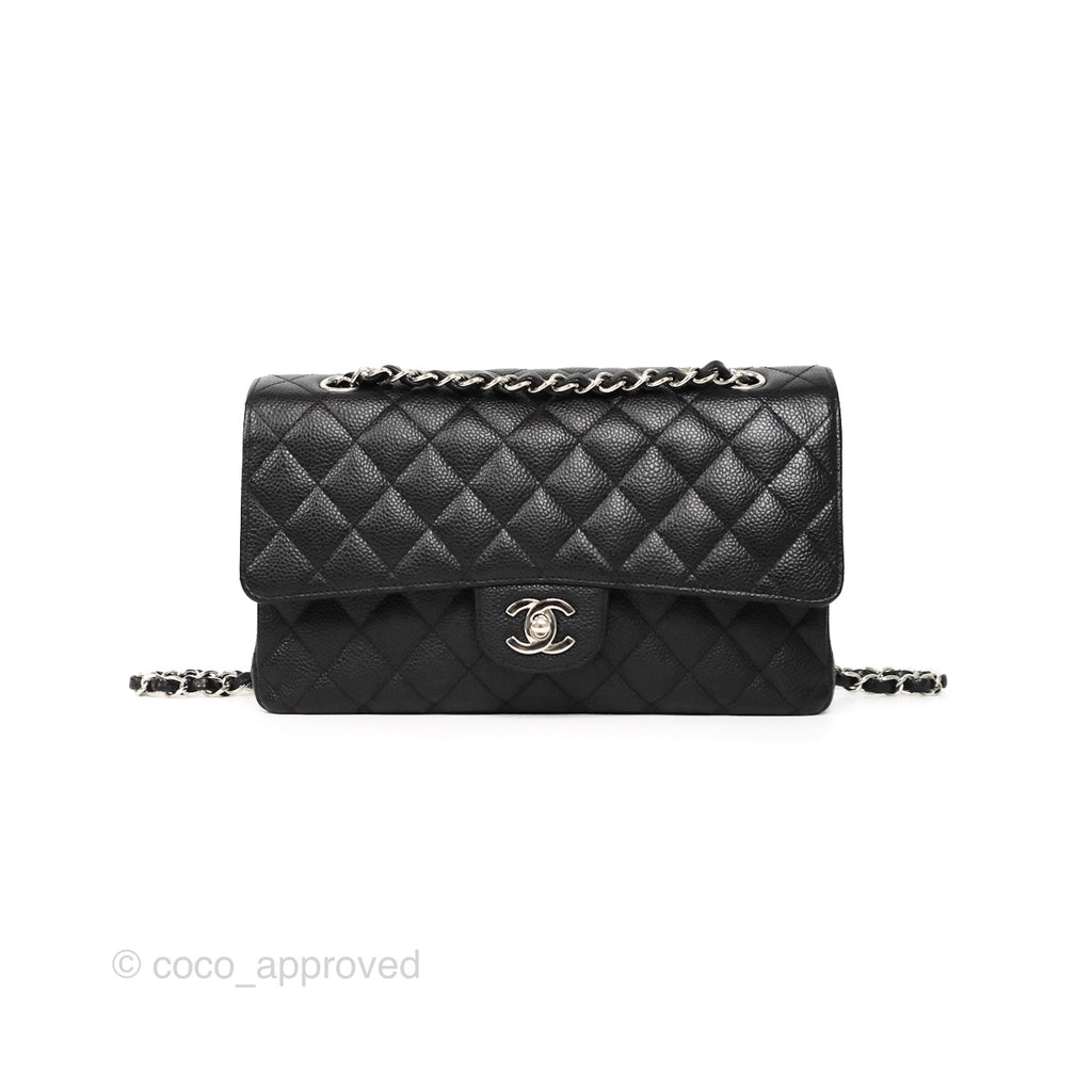 Chanel Classic M/L Medium Flap Quilted Black Caviar Silver Hardware