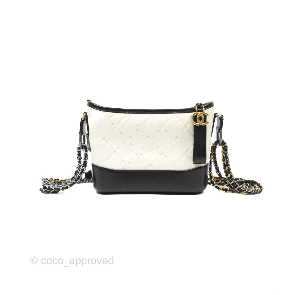 Chanel Small Gabrielle Hobo Quilted Black White Aged Calfskin