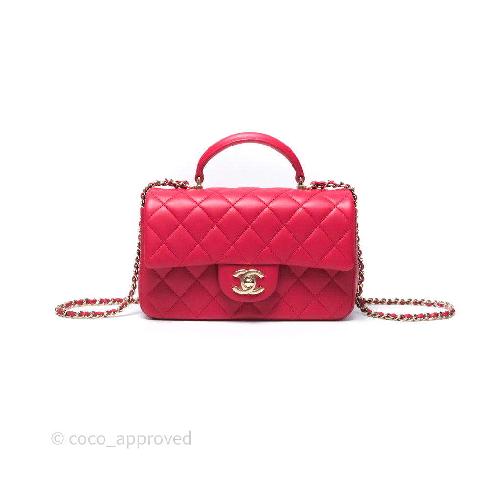 Chanel Top Handle Mini Rectangular Flap Red Lambskin Gold Hardware