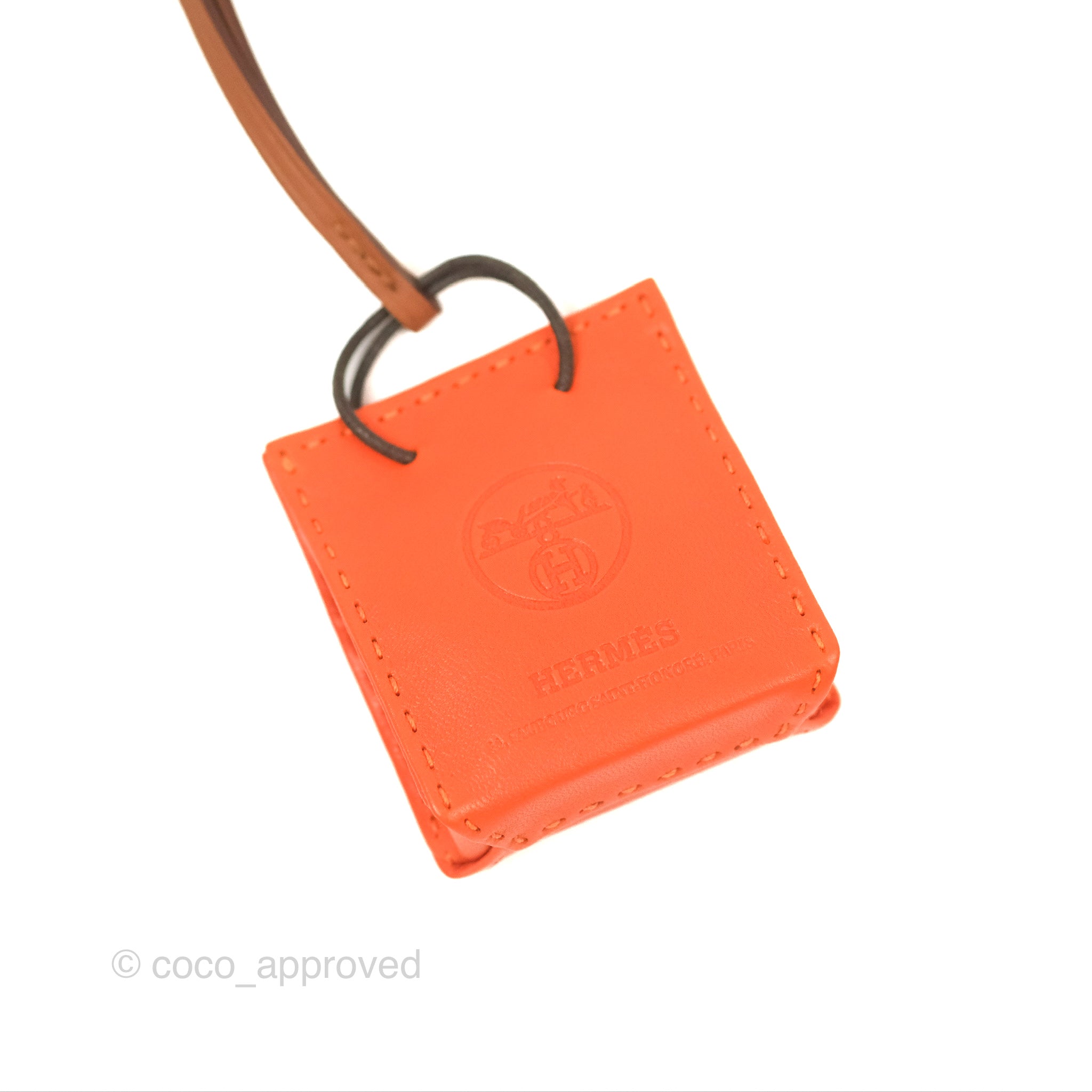Hermes Orange Mini Shopping Bag Charm Orange Madison Avenue Couture