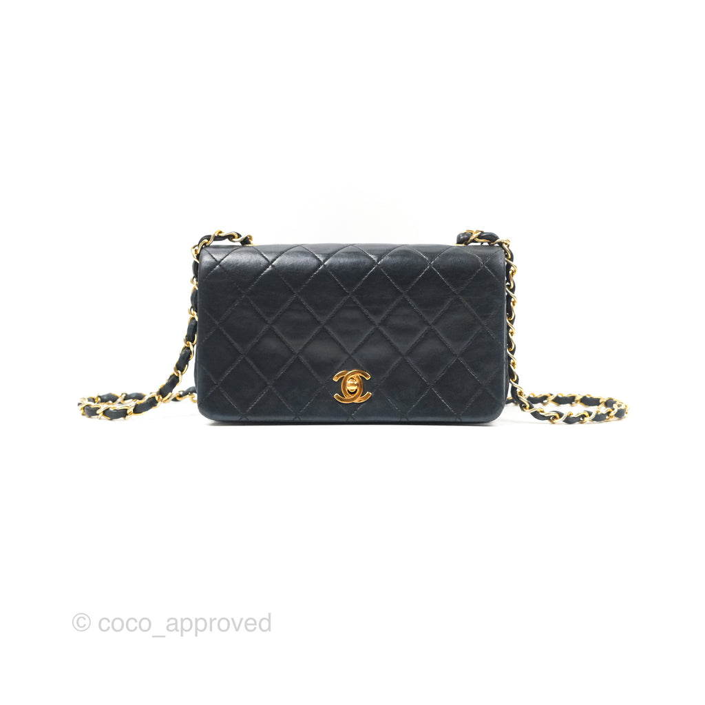 Chanel Vintage Mini Single Full Flap Bag Black Lambskin 24K Gold Hardware