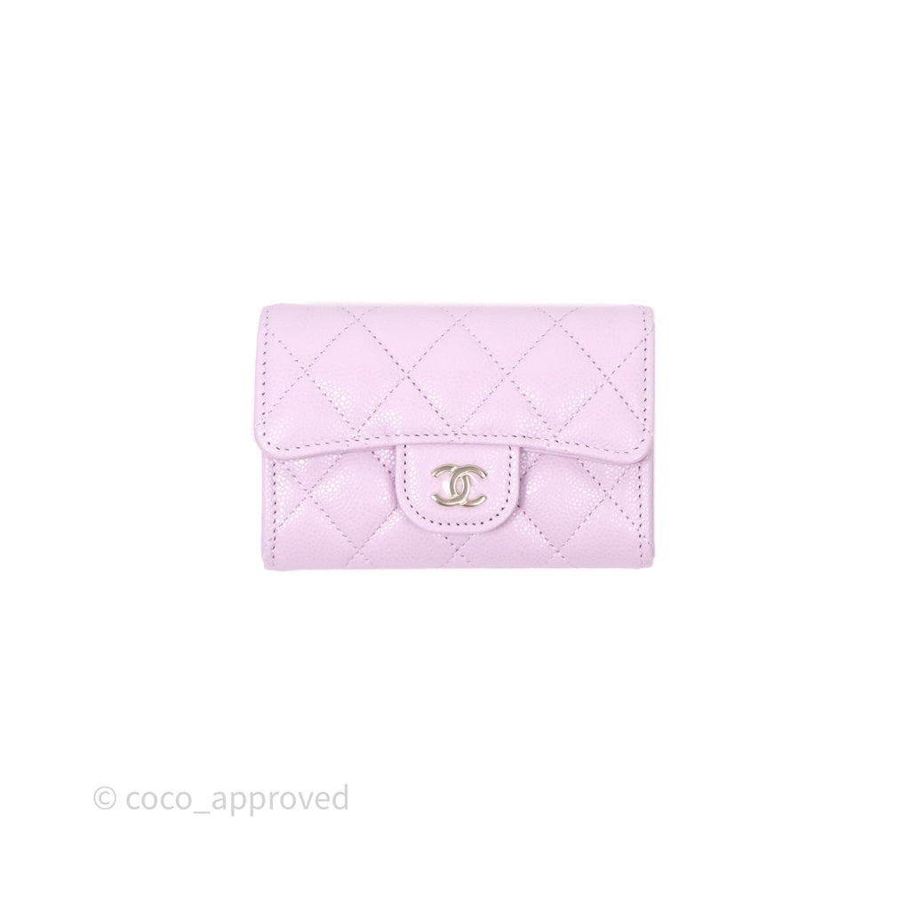 Chanel Quilted Flap Card Holder Purple Caviar Gold Hardware