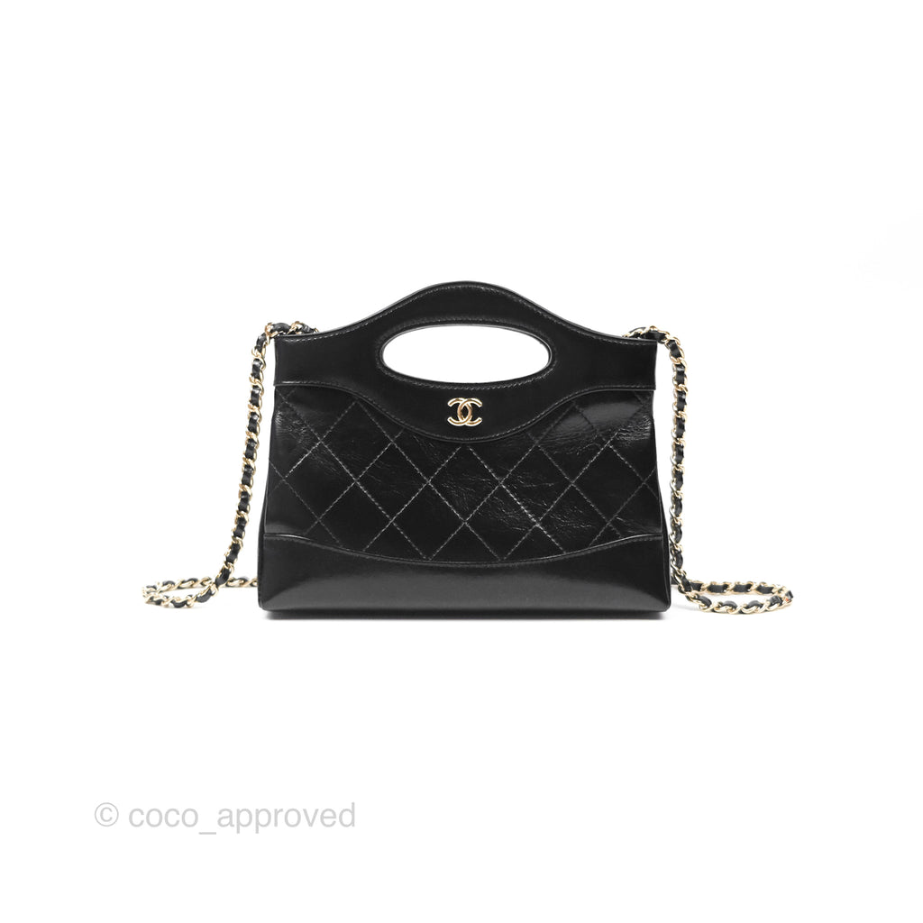 Chanel Nano 31 Black Shiny Calfskin Gold Hardware 24C