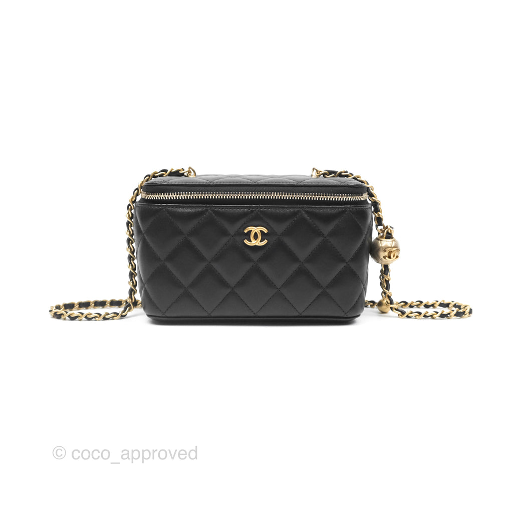 Chanel Pearl Crush Vanity With Chain Black Lambskin Aged Gold Hardware