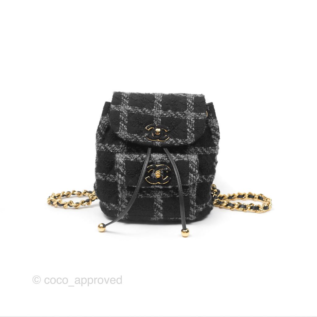 Chanel Duma Backpack Black Tweed Aged Gold Hardware 22K