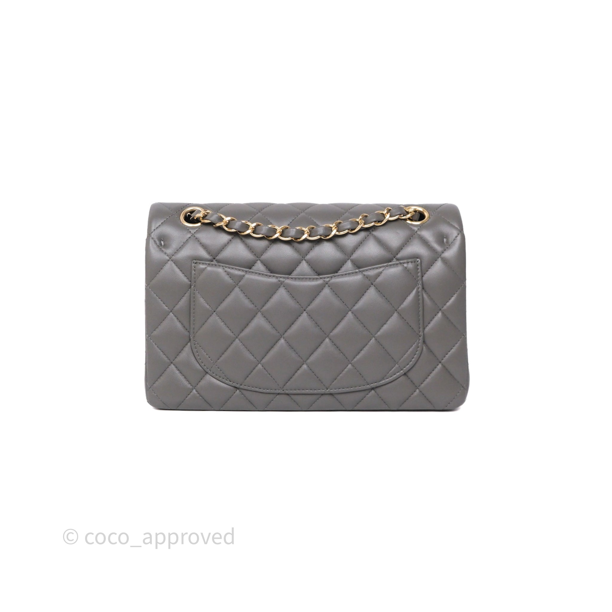 Chanel Small Quilted Classic Flap Grey Lambskin Light Gold