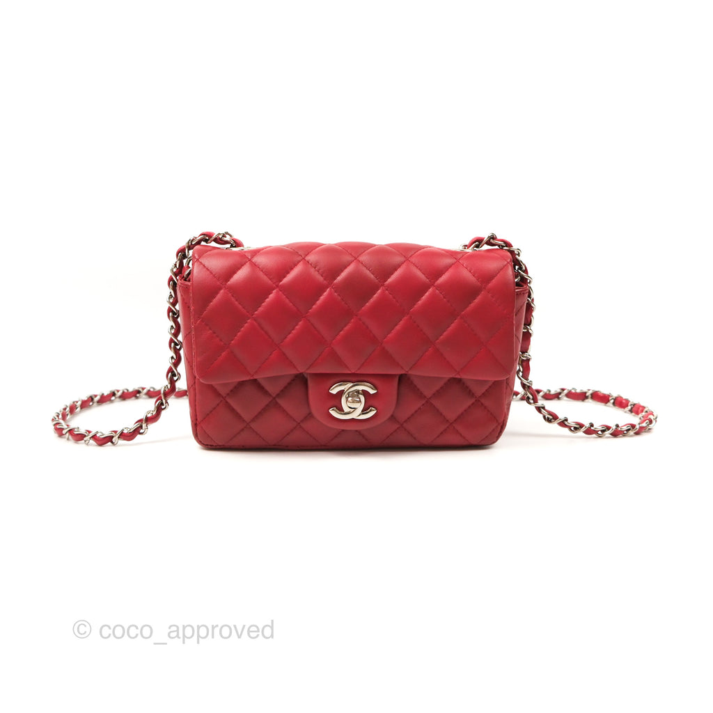 Chanel Quilted Mini Rectangular Flap Red Lambskin Silver Hardware