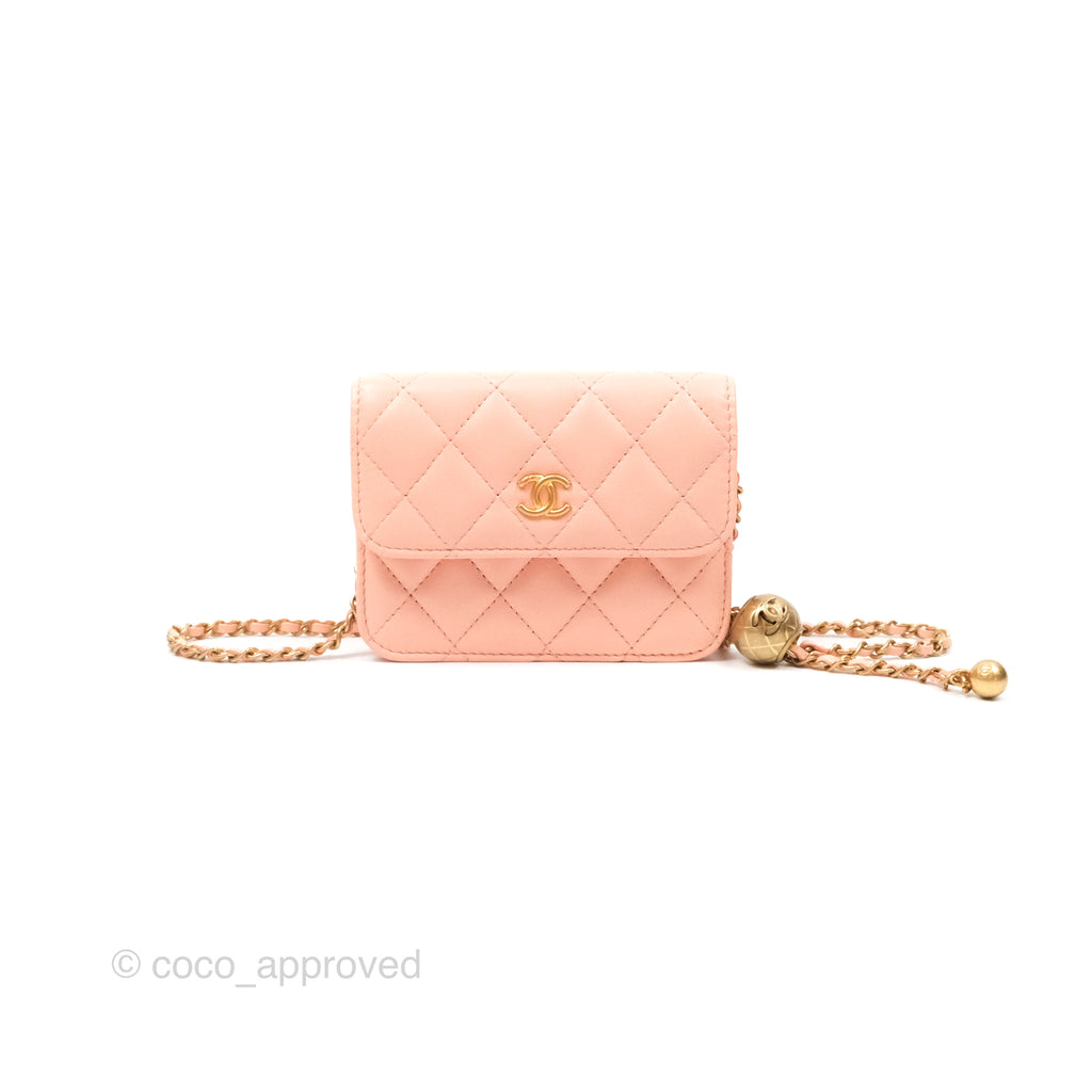 Chanel Pearl Crush Card Holder Peach Beige Lambskin Aged Gold Hardware