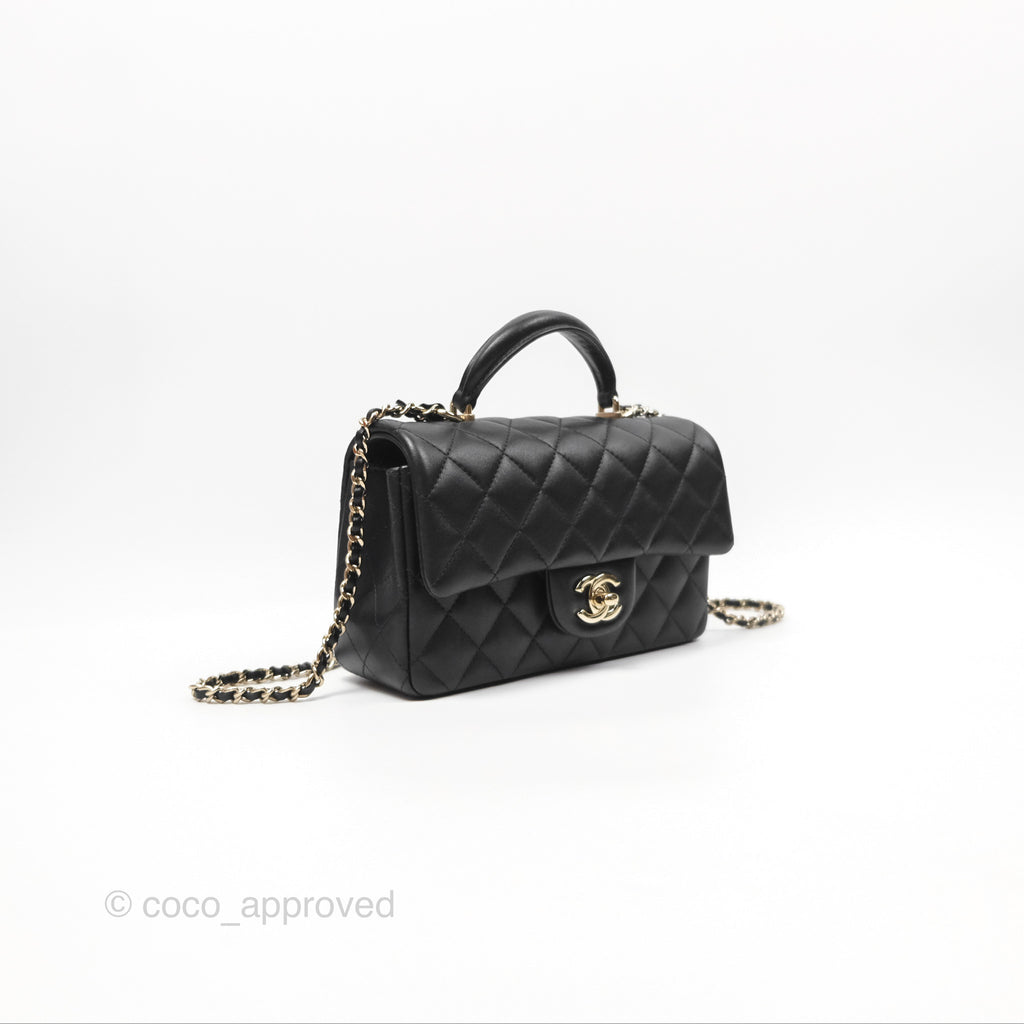 Chanel Top Handle Mini Rectangular Flap Black Lambskin Gold Hardware