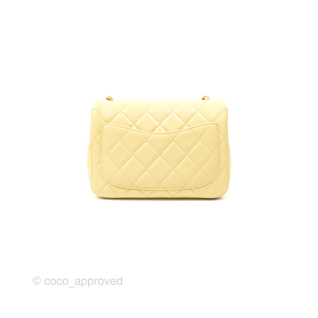 Chanel Pearl Crush Mini Square Quilted Yellow Lambskin Aged Gold Hardware