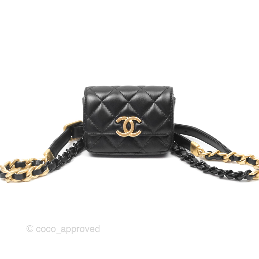 Chanel Mini Card Holder Belt Bag Black Lambskin Aged Gold Hardware