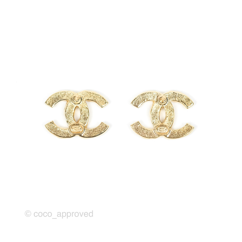 Chanel CC Crystal Earrings Gold Tone 24S