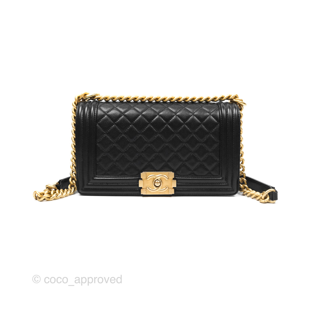 Chanel Medium Boy Quilted Black Caviar Aged Gold Hardware