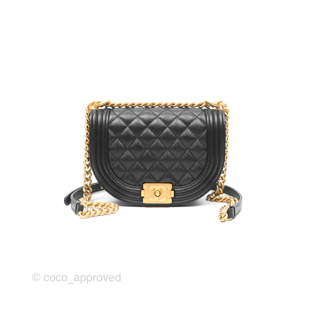 Chanel Boy Messenger Bag Black Caviar Aged Gold Hardware