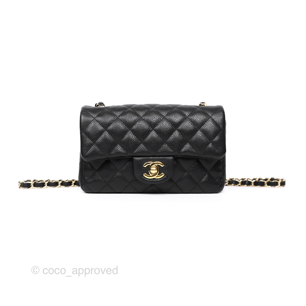 Chanel Mini Rectangular Flap Quilted Black Caviar Gold Hardware