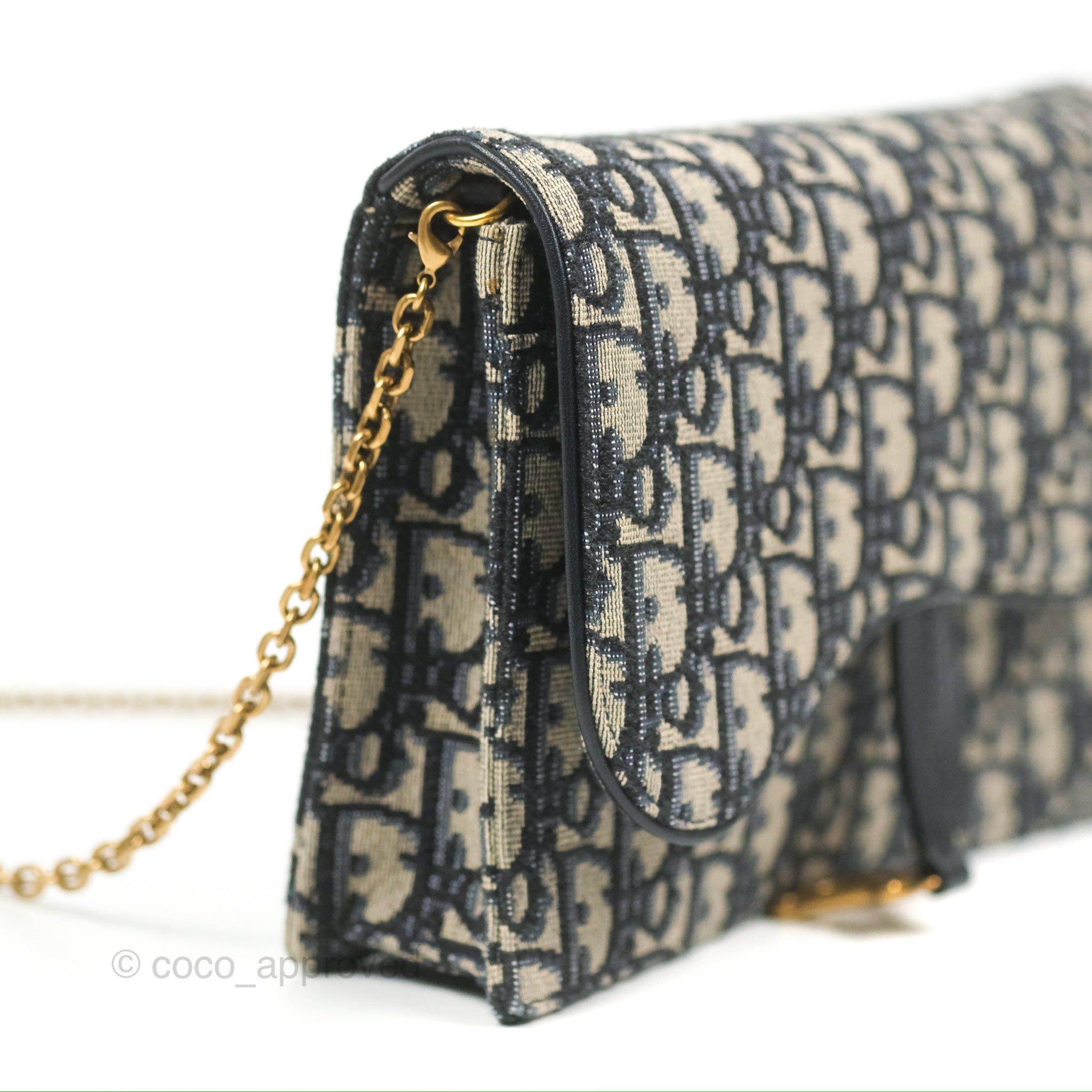 Christian Dior Saddle Chain Pouch Navy Oblique Jacquard – Coco Approved  Studio