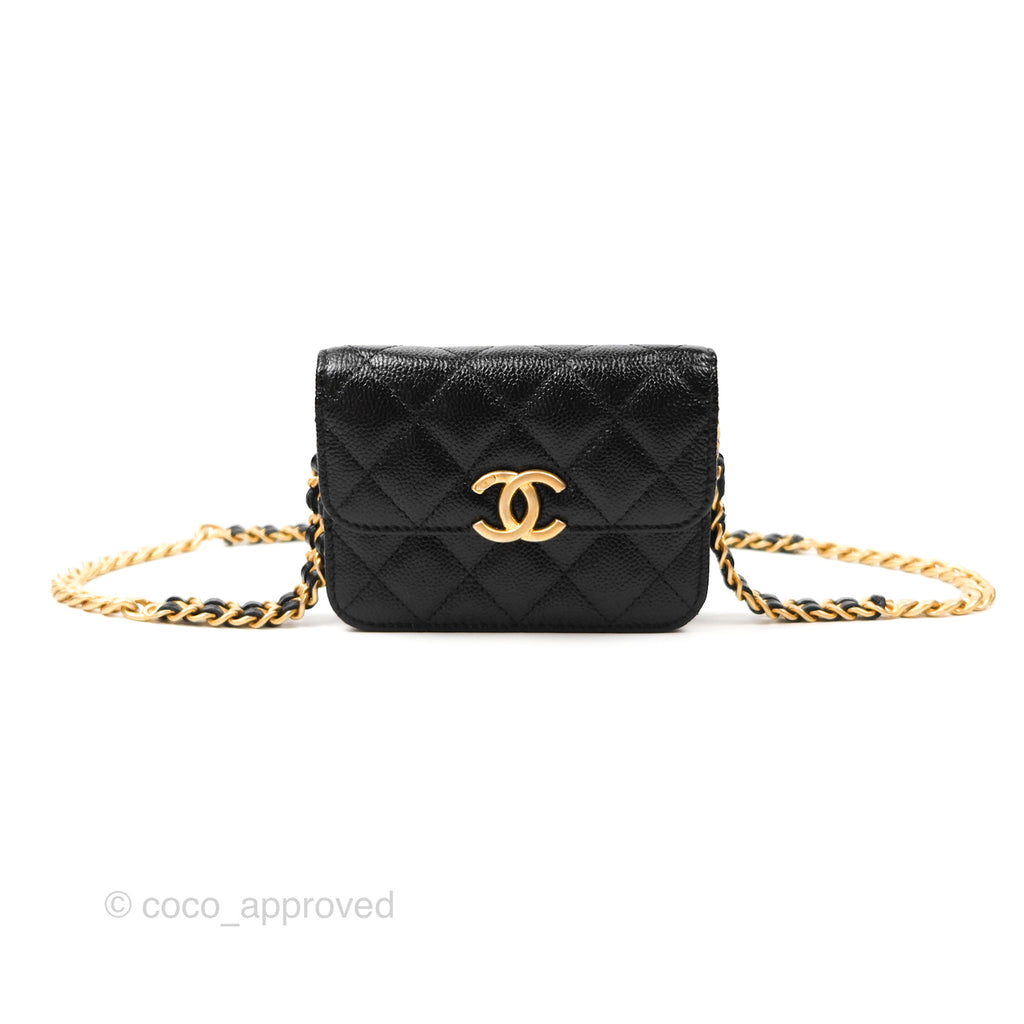 Chanel Clutch With Chain Black Shiny Caviar Aged Gold Hardware