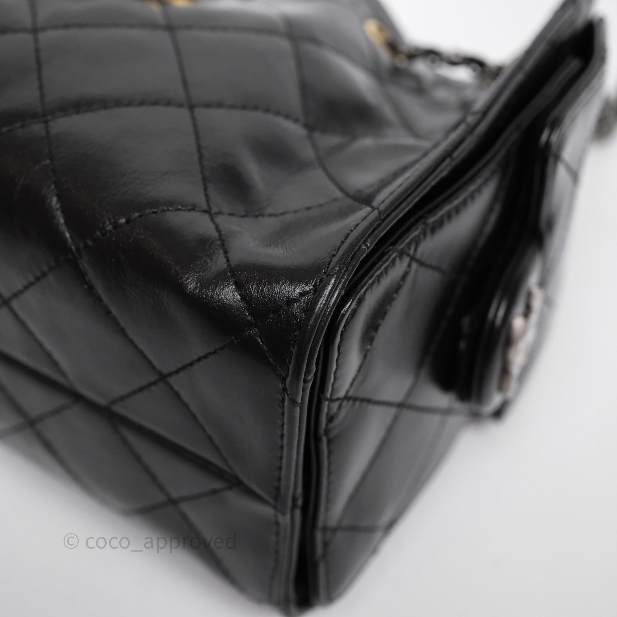 Chanel 25 Mini Black Shiny Crumpled Calfskin Mixed Hardware – Coco