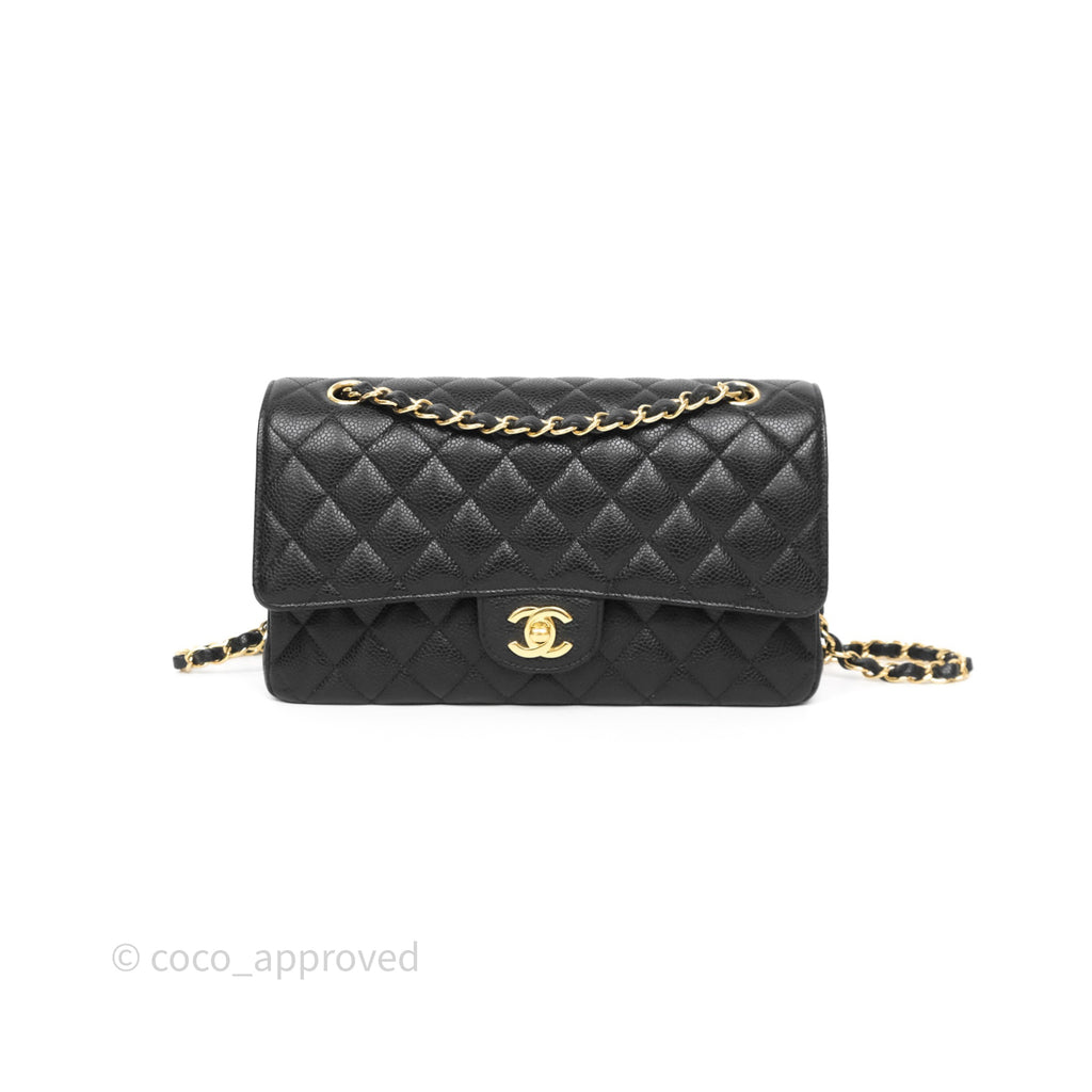 Chanel Classic M/L Medium Flap Quilted Black Caviar Gold Hardware