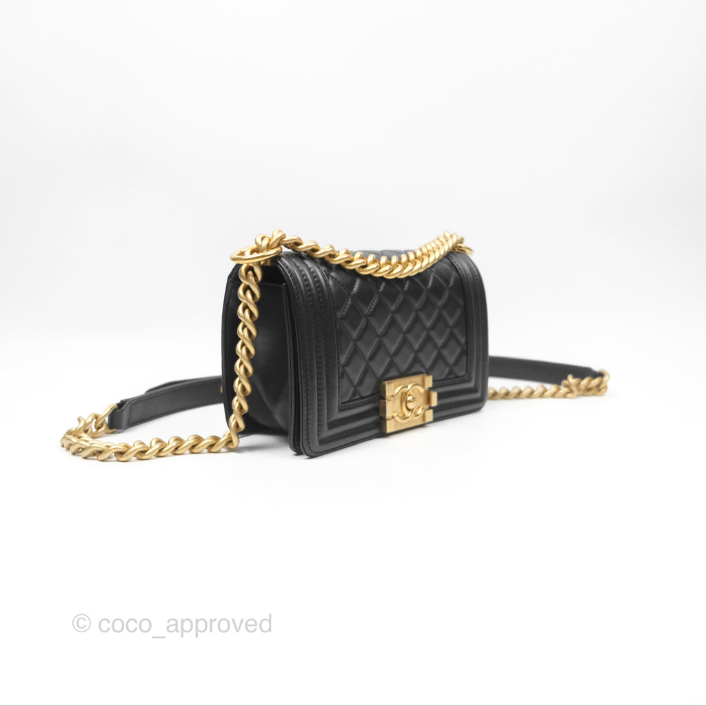 Chanel Small Boy Black Calfskin Aged Gold Hardware