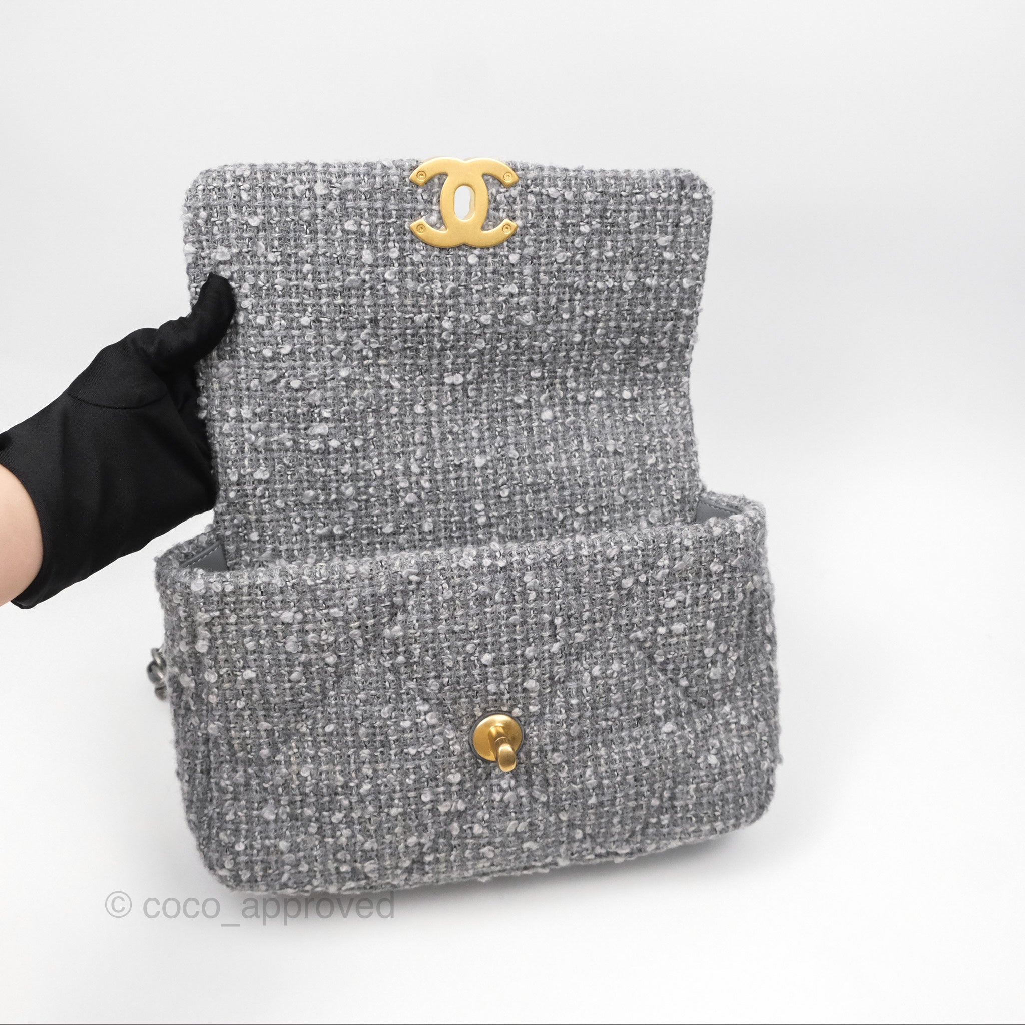 小物 CHANEL Chanel 19 Small Tweed Grey Mixed Hardware – Coco Approved Studio