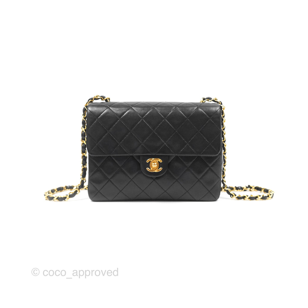 Chanel Vintage Square Flap Bag Black Lambskin 24K Gold Hardware