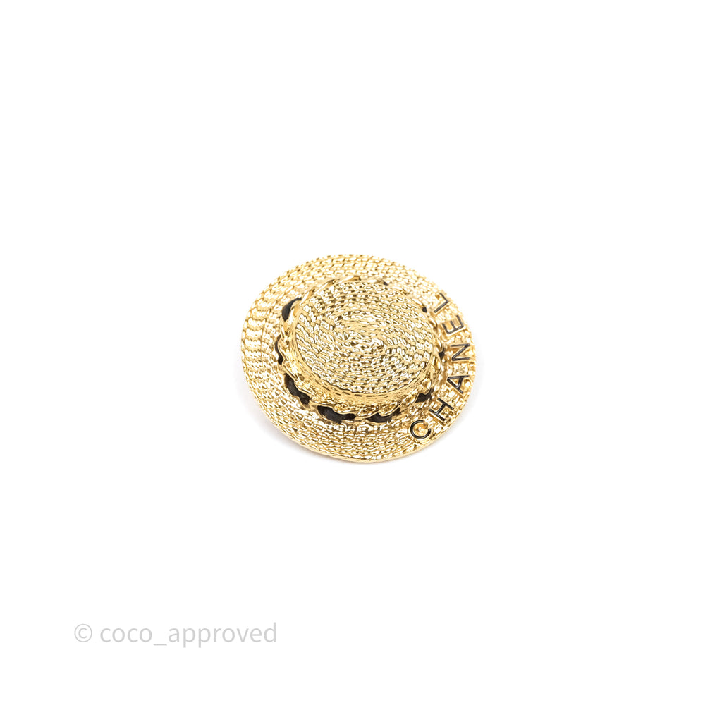 Chanel Straw Hat Brooch Gold Tone 25c