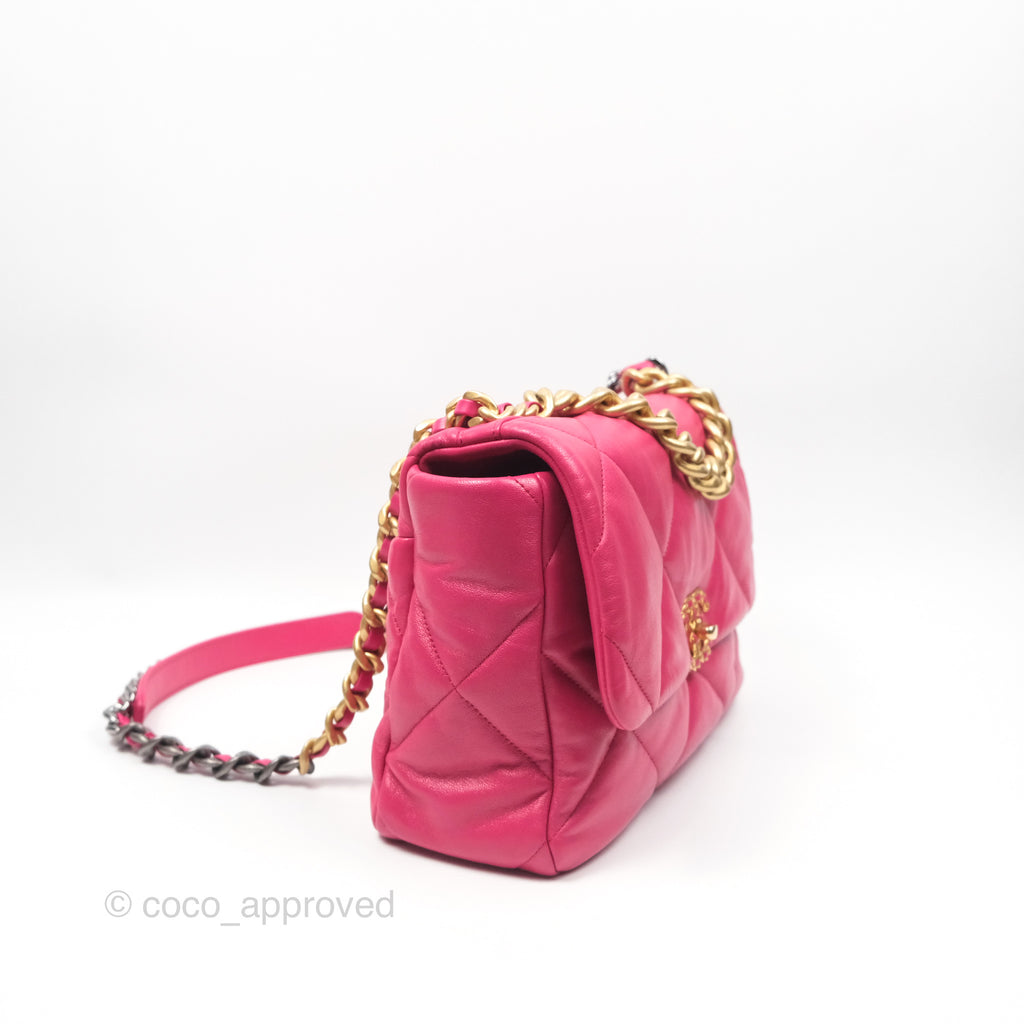 Chanel 19 Large (Medium) Dark Pink Goatskin Mixed Hardware