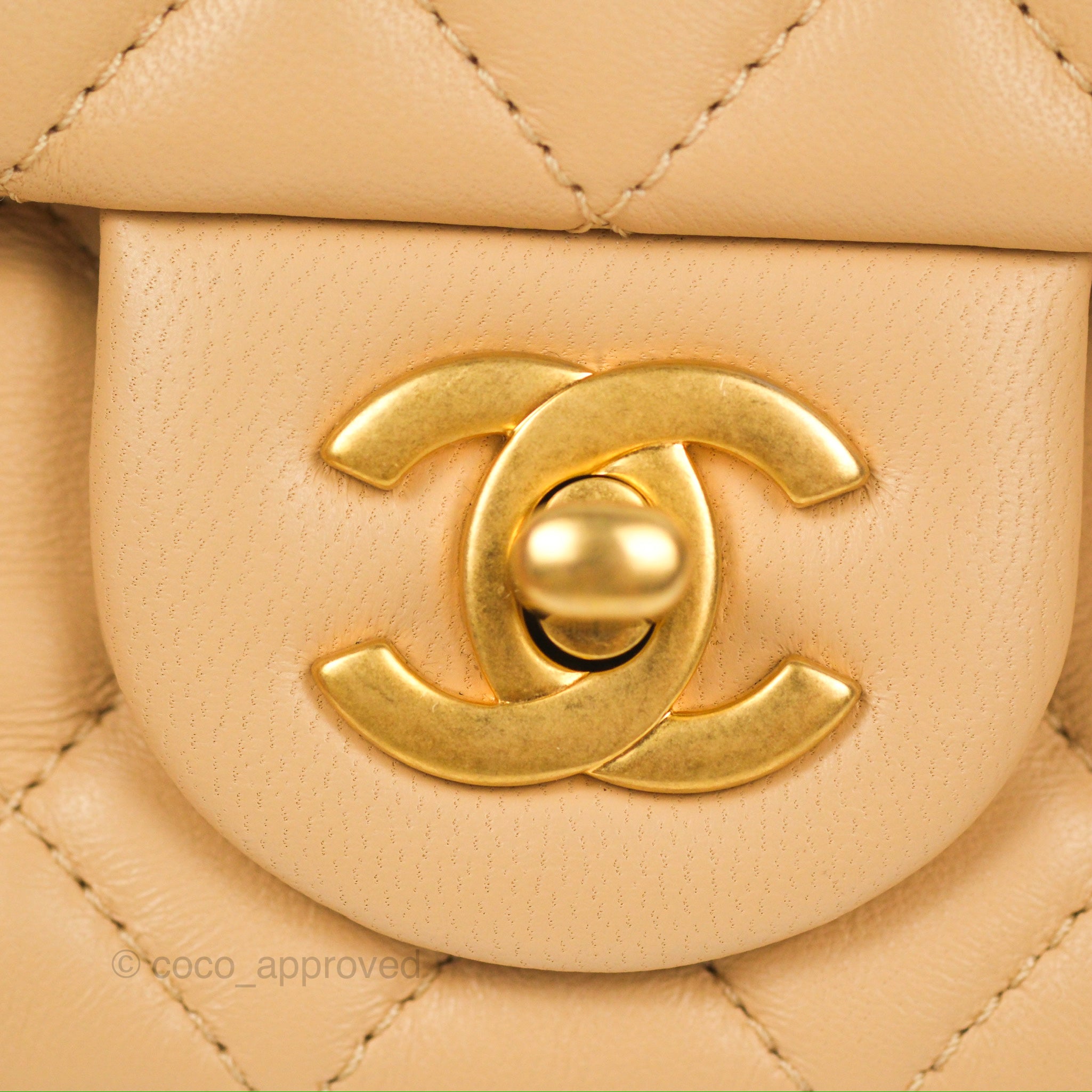 Chanel Mini Rectangular Pearl Crush Beige Lambskin Aged Gold Hardware –  Coco Approved Studio